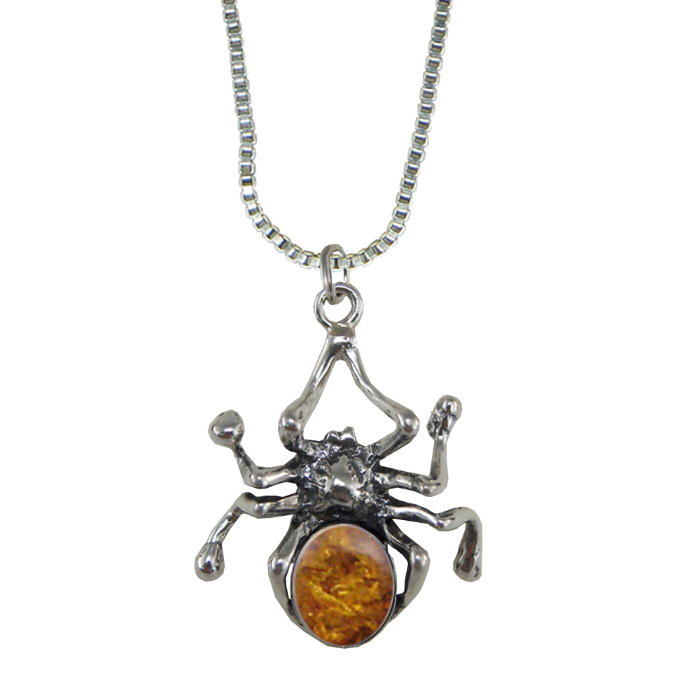 Sterling Silver Spider Pendant With Amber